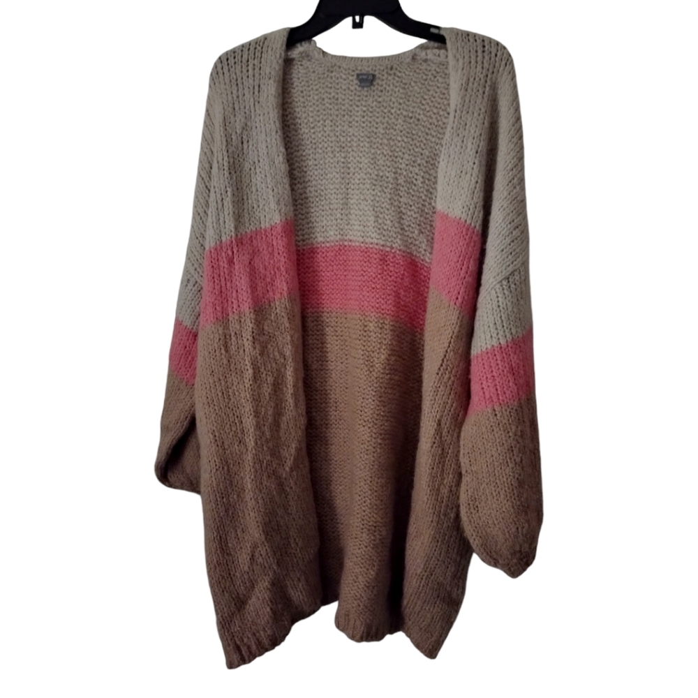 Aerie long wool mohair blend Beige Tan Pink Cardigan sweater size L/XL